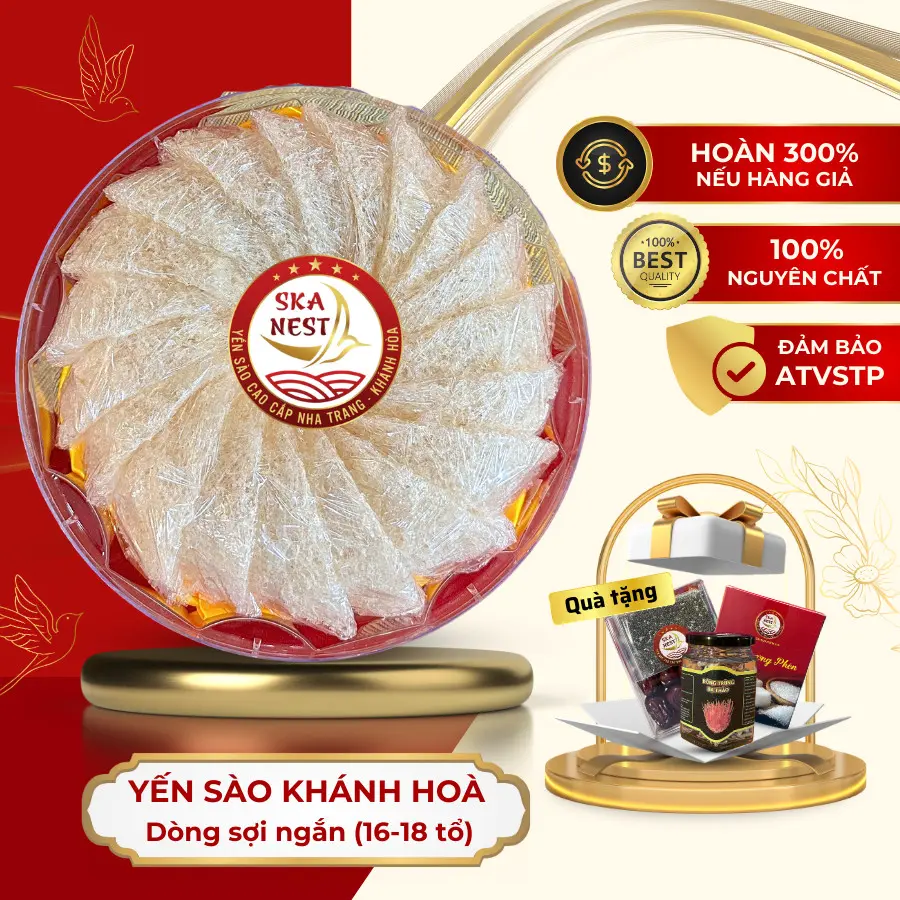 Yến Sào Tinh Chế Sợi Ngắn SKANEST Hộp 100g - Tặng 1 Hũ Đông Trùng Hạ Thảo, Táo Đường, hạt chia