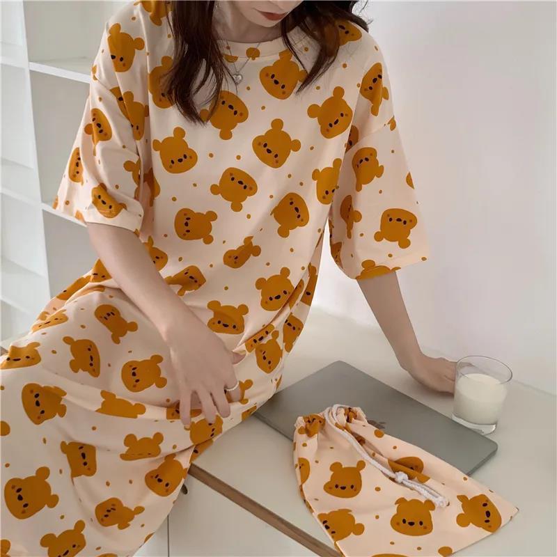 Váy Ngủ Nữ, Dài Trung Bình Qua Đầu Gối, Mặc Nhà Mùa Hè, Thiết Kế Dễ Thương, Mỏng, ngắn Tay, Cỡ Lớn, Dáng Rộng Thích Hợp Cho Bà Bầu, Đồ Ngủ Nữ Mùa Hè 8
