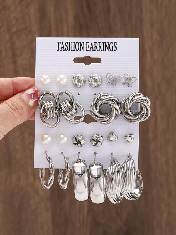 Women's Butterfly & Heart & Twist Earrings, Faux Pearl Decor Earrings for Women & Girls, Luxury Jewelry for Party, Elegant Summer Valentine's Day Gift Accessories, Earring Stacking Set 4