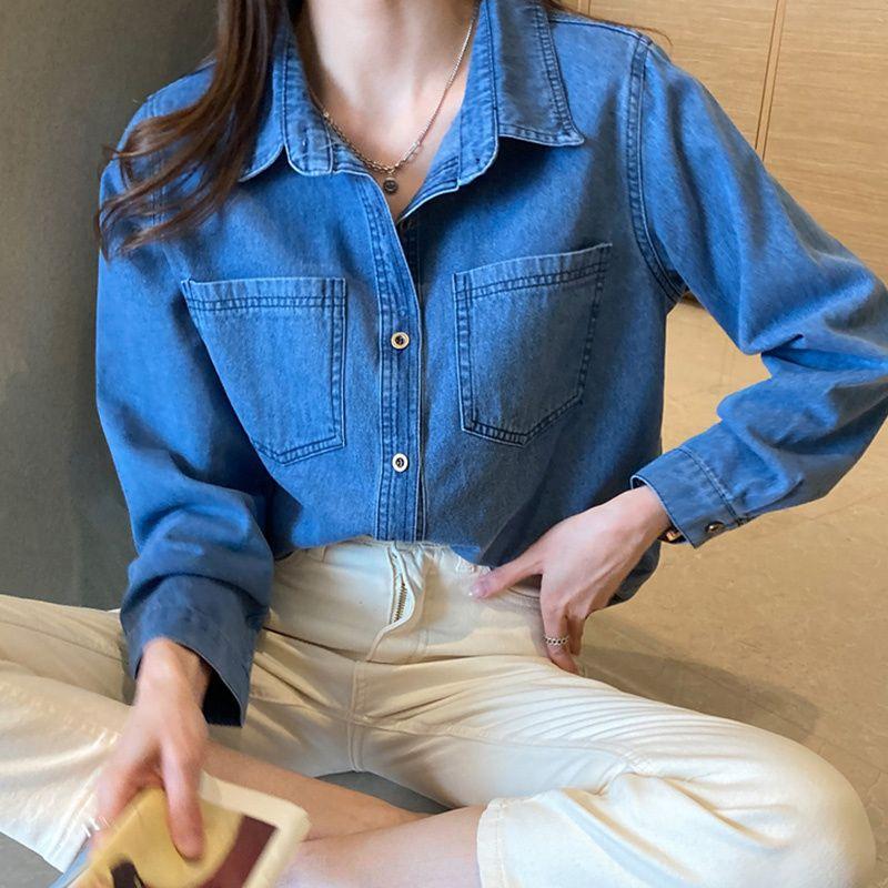 Áo Khoác Denim Cổ Điển Dành Cho Nữ, Dáng Rộng Vừa Vặn, Dài Tay, Dài Trung Bình Áo Sơ Mi Xếp Lớp, Thiết Kế Độc Đáo, Thích Hợp Cho Mùa Xuân Và Mùa Thu, 2172 Lần Mua Lại, 2025 4