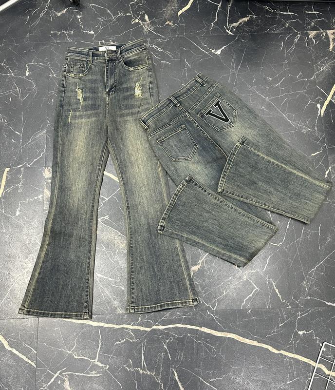 [90 Cm] Quần Jean Nữ Ống Loe lỡ nấm lùn  kiểu  cào xướt thêu chữ túi sau lưng cao vải mềm mịn