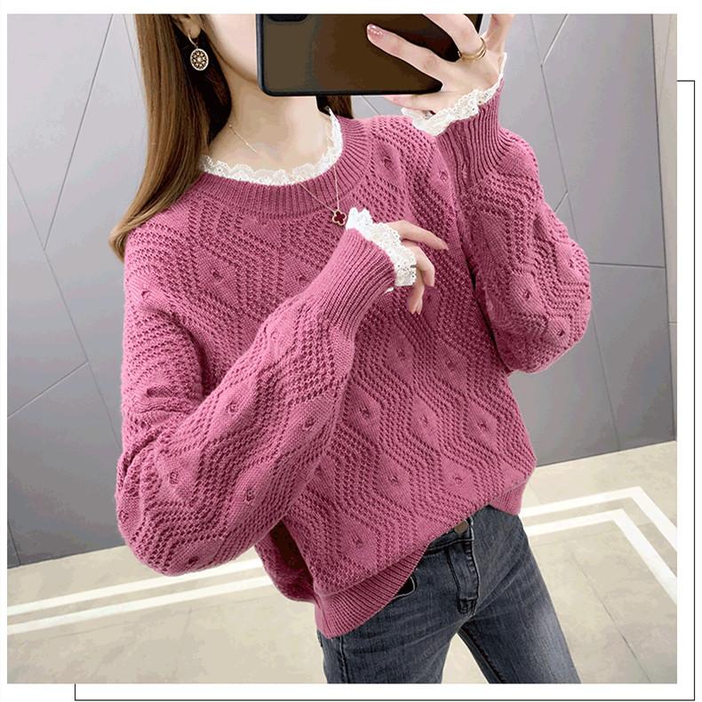Áo len nữ cổ tròn dài tay pha ren 5