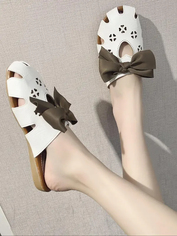 Women's Fashionable Bowknot Design Slides, Casual Comfortable Breathable Slides for Summer, Female All-match Round Toe Slippers for Daily Wear, Walking Shoes 1