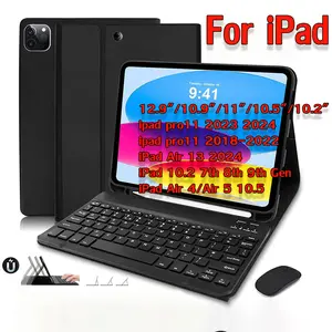 Wireless Magnetic Keyboard Case for ipad  Gen10/11 Air4/Air5 Air6/7 M2/3 11inci Gen 7/8/9 Pro11 Gen5/6th With Tempat Pencil