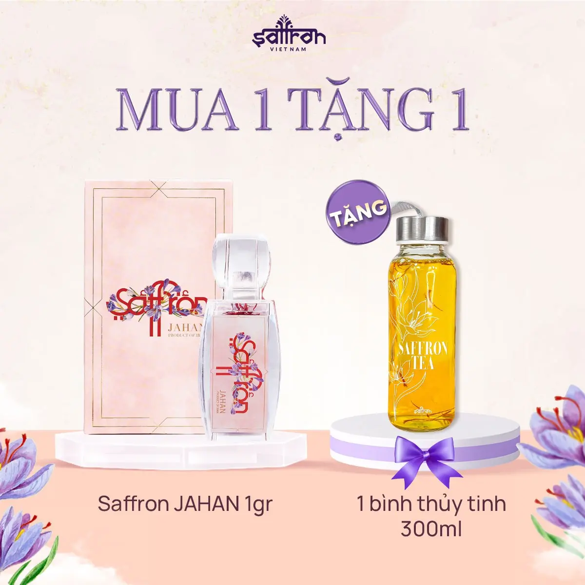 ( Tặng binh nước) 1gr Nhụy Hoa Nghệ Tây Saffron Jahan loại sợi Supper Negin
