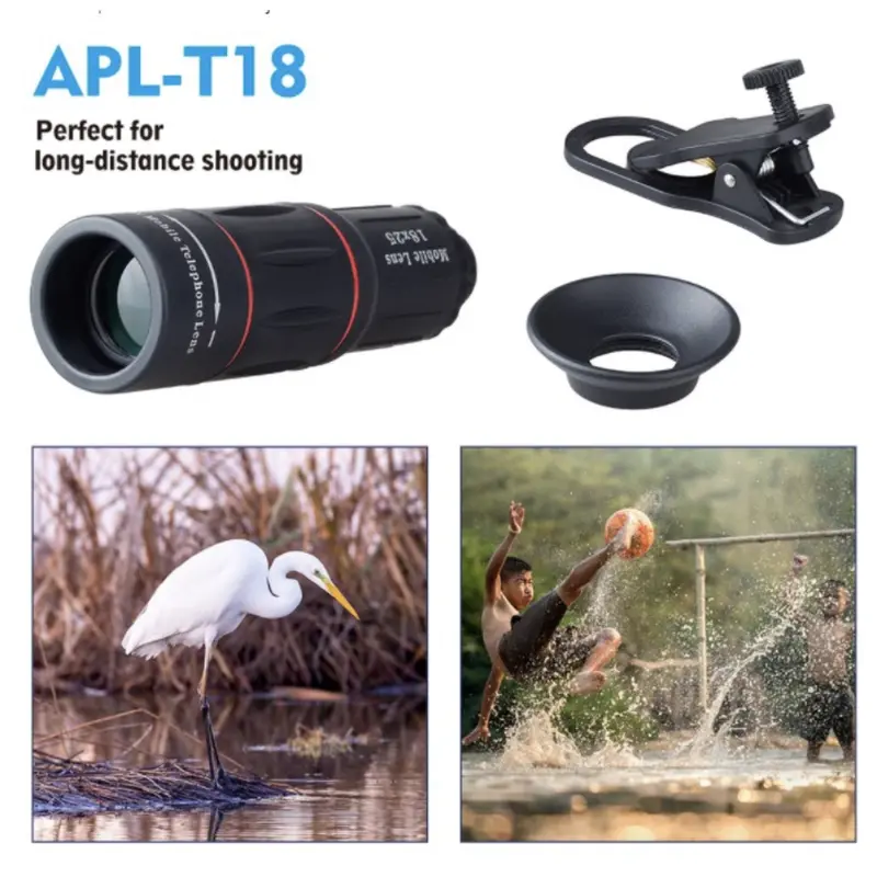 APEXEL Lensa Zoom HP Lens Kamera Tele Zoom HP 18X ZOOM LENSA Universal 18X25 Handphone Bermata HD Ponsel Lensa Camera HP Ponsel Lensa Zoom Optik Dengan Tripod untuk Ponsel 2