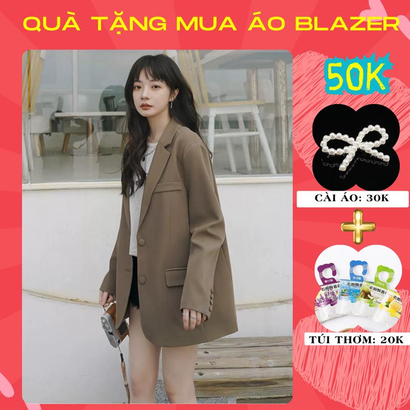 Áo khoác Áo blazer áo vest dài tay cúc giữa sang chảnh tôn dáng nhiều màu Quảng Châu Nâu Top Sen Jacket Voi Nữ CÚC BỌC Nút Button Front áo blazer