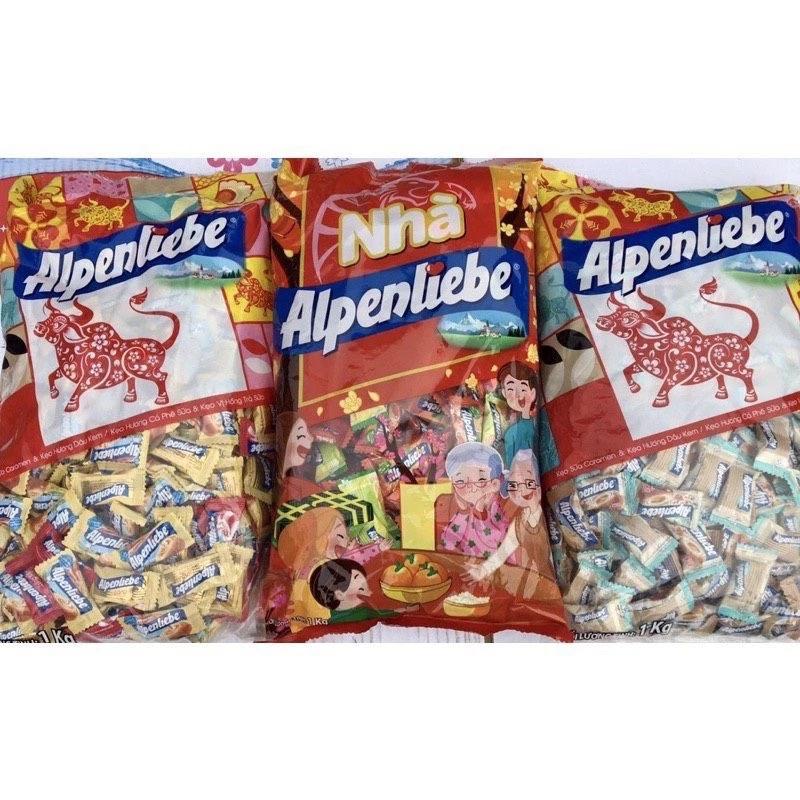 ￼Túi 1kg Tết Alpenliebe Caramen sữa+ Dâu sữa và Cafe sữa+ Hồng trà sữa và Hương trà cam quế +trà bưởi mật ong