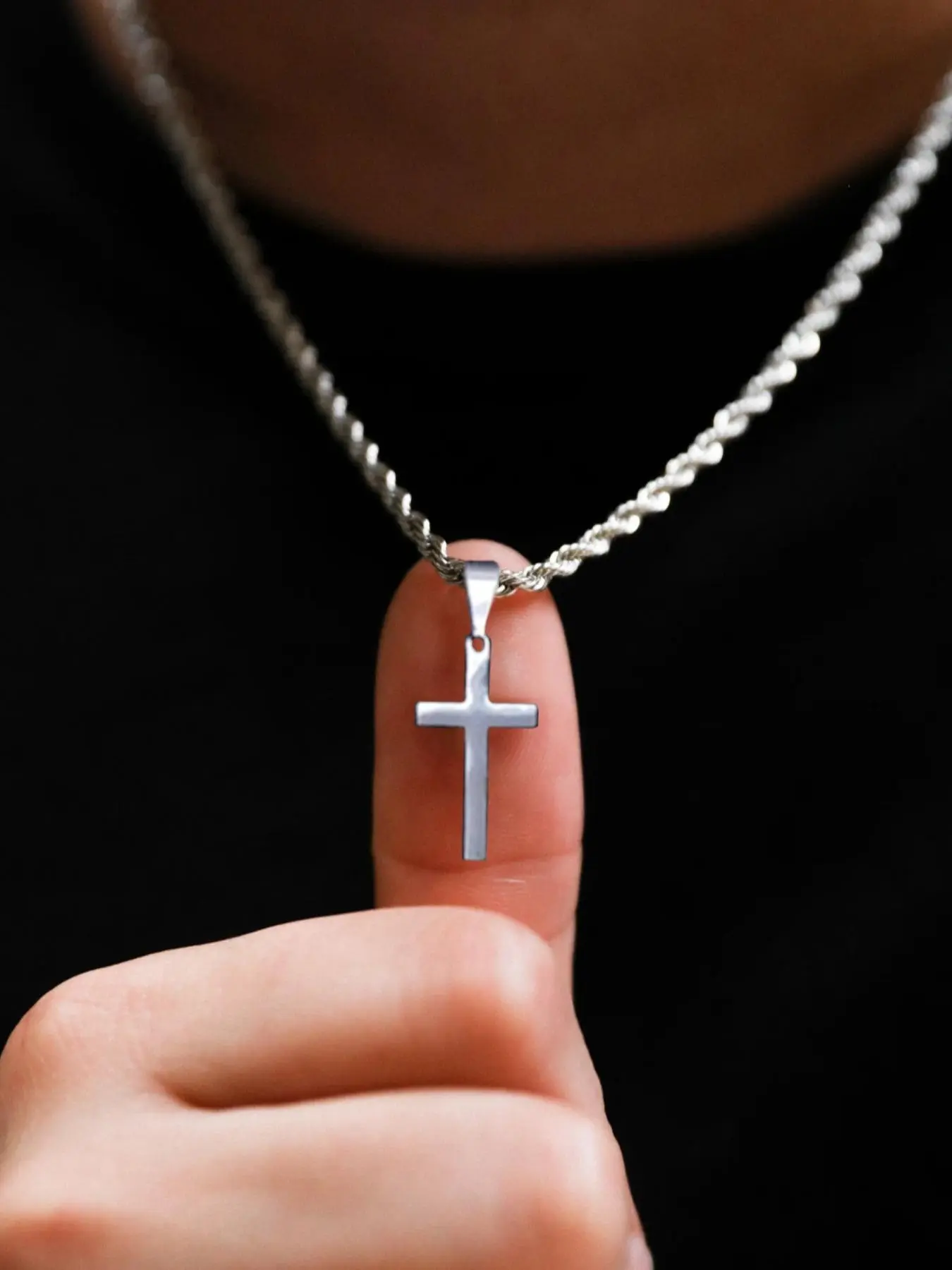 Punk Easter Cross Pendant Necklace,  Simple Twist Design Necklace for Party, Daily Clothing Decor, Trendy All-match & Exquisite Jewelry for Men