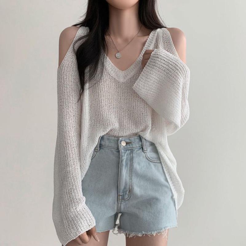 Product Introduction of Sexy Off The Shoulder V Neck Sweater Solid Casual Long Sleeve Women Pullover 20