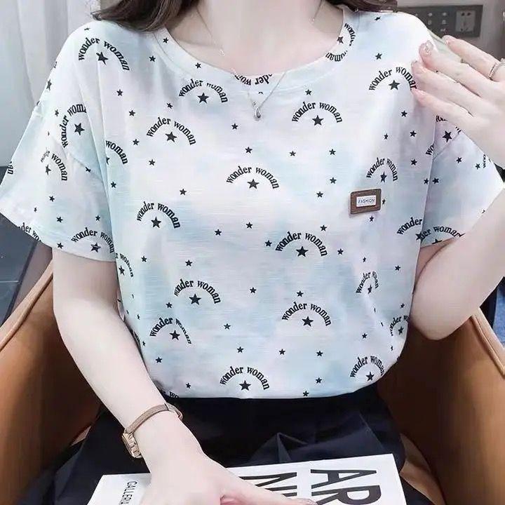 Áo Thun Tay Lửng Quần Áo Nữ, Phong Cách Mùa Hè Hàn Quốc, Thời Trang, Áo Thun ngắn Tay Kẻ Sọc, Dáng Rộng Vừa Vặn, Bộ Sưu Tập Mùa Hè 2024, Thích Hợp Mặc Hàng Đầuáo phông nữ 8