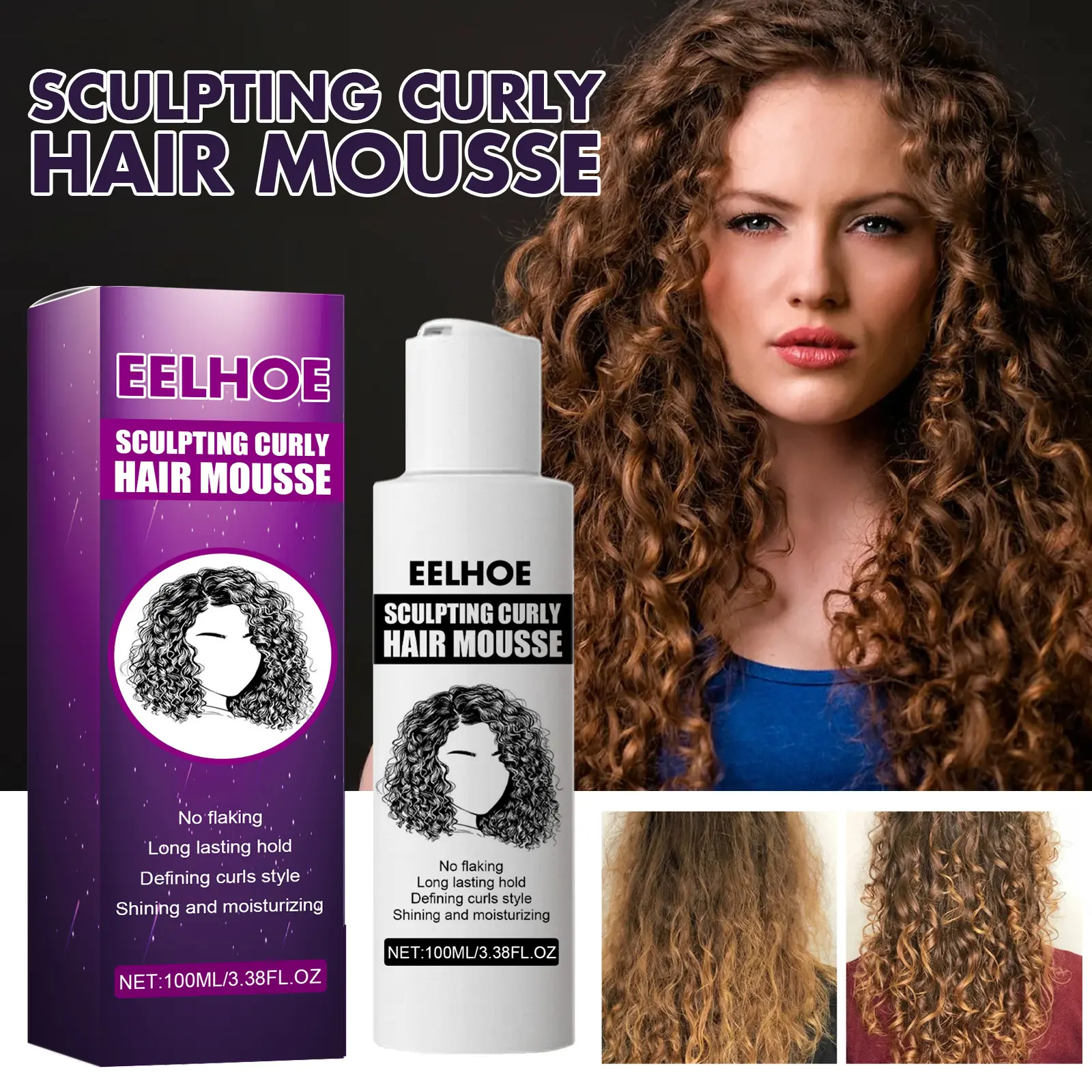 100ml Curly Hair Styling Elastin Curly Hair Moisturizing and Sculpting Curly Hair Mousse Perfect for A Lasting and Natural Look