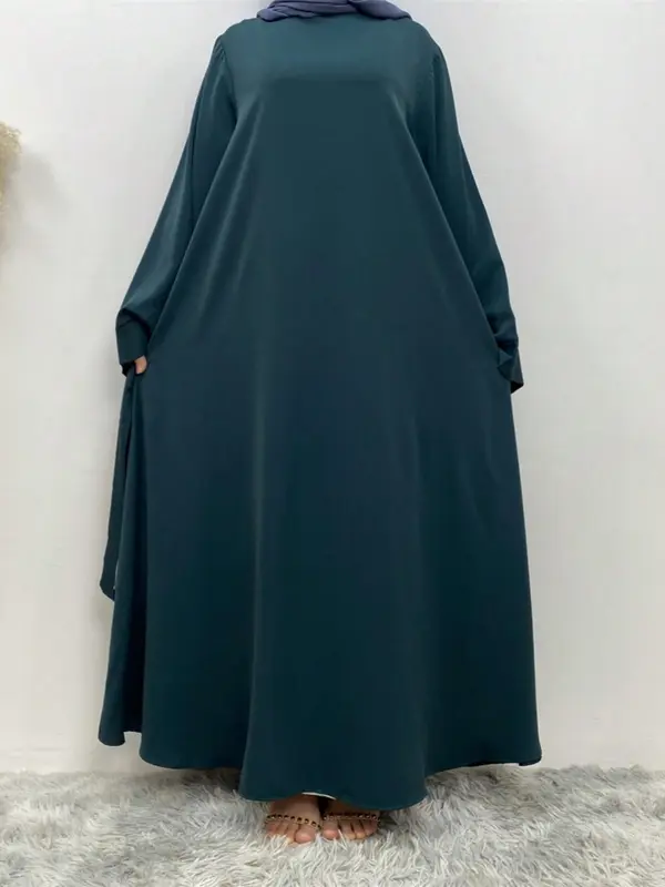 Women's Plain Belted Flounce Sleeve Dress without Necklace, Casual Long Sleeve Round Neck Long Dress for Daily Wear, Ladies Clothes for All Seasons, Classy Modest Dresses 8
