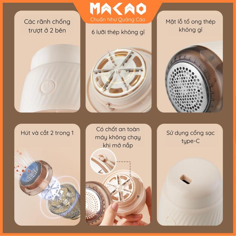 Máy Cắt Lông Xù, Vải Thừa MACAO KF-96 Cắt Và Hút 2 Trong 1, Cắt Lông Xù Trên Quần Áo, Chăn, Gối, Không Làm Hỏg Vải, Cắt Nhanh, Làm Sạch, Dễ Dàng Vệ Sinh, 6 Lưỡi Thép Không Gỉ, Nhỏ Gọn, Dễ Dàng Sử Dụng 4