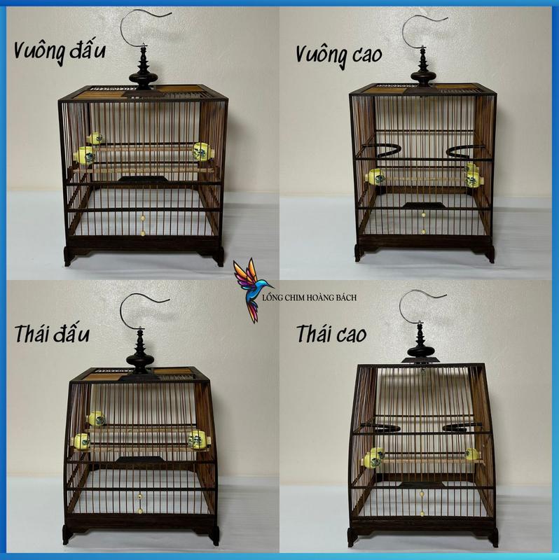 Lồng chim chào mào tự ráp, lồng chào mào gỗ mun đuôi công giá rẻ, tặng kèm nậm mun và móc bạch long lồng chim