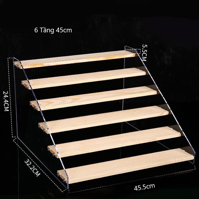  Kệ 6 Tầng 45cm gỗ kết hợp với mica trong suốt nhiều tầng để mô hình mỹ phẩm mini kệ để nước hoa khay  đựng túi mù 