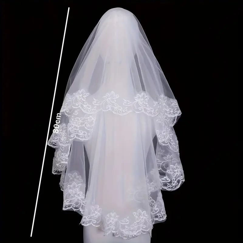1 Piece Elegant Lace Trim Floral Pattern Bridal Veil-Fashion Polyester Wedding Headwear, Perfect for Taking Photos and Delicate Events, Bride Accessories 1