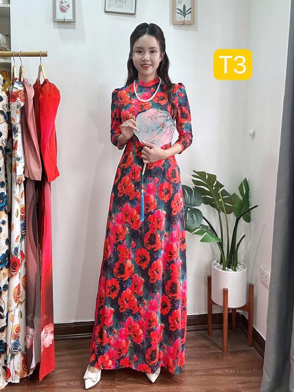 Áo dài lụa nhật mẫu mới Mã T3 Nữ - Hàng chính hãng - Women/ Cổ tròn tay bồng trẻ trung hàng đẹp 4