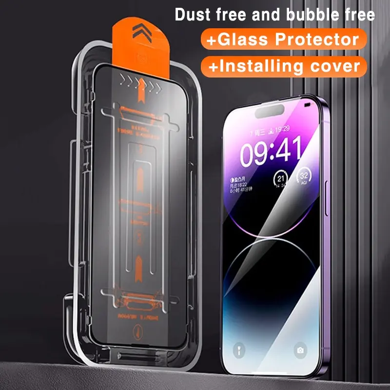 For iPhone Automatic Alignment Auto-Dust Removal Kit Full Cover Tempered Glass  iPhone 11 12 13 14 15 16 X XS PRO PLUS MAX Accessories Protector Screen Protector