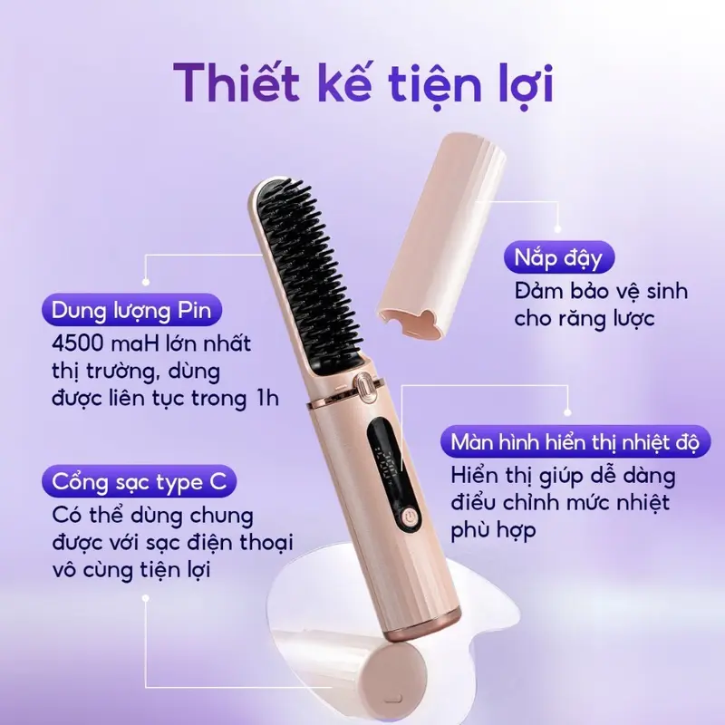 Lược Điện Không Dây Chải Tóc Chăm Sóc Tóc Suôn Mượt Tạo Kiểu Dễ Dàng Mang Theo - Lược Điện Có Dây Ion Âm 2