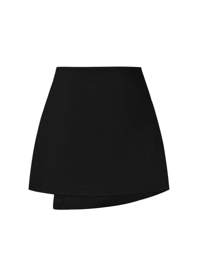 Product Introduction of Women's Solid Wrap Asymmetrical Hem Skirt, Casual High Waist Short Skirt for Daily Wear, Ladies Bottoms for All Seasons, Clothing 9