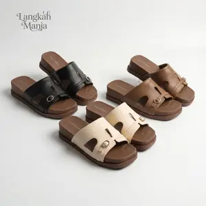 Sandal Wanita MINJI Slop EVA Ringan Gasper Desain H-Strap Empuk Anti Slip PU Leather Tebal