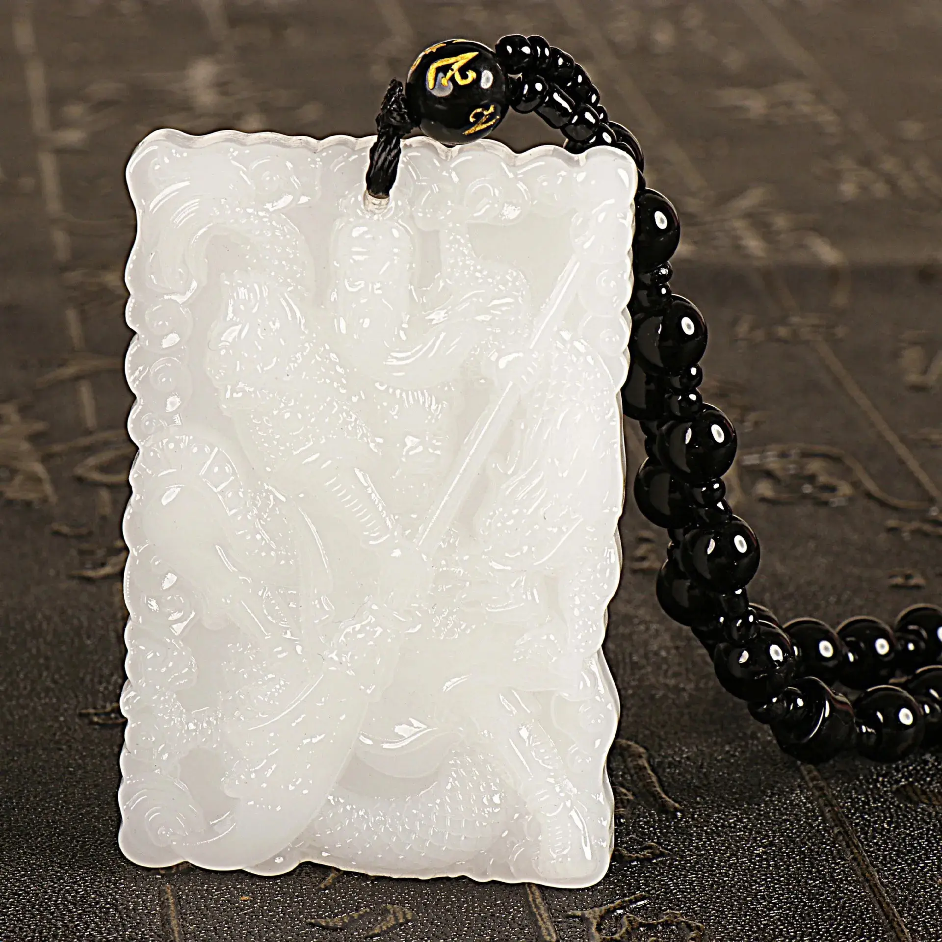 Jade Guangong Pendant Beads Necklace Fine Jewelry Carved Amulet Fashion Charm Gifts for men