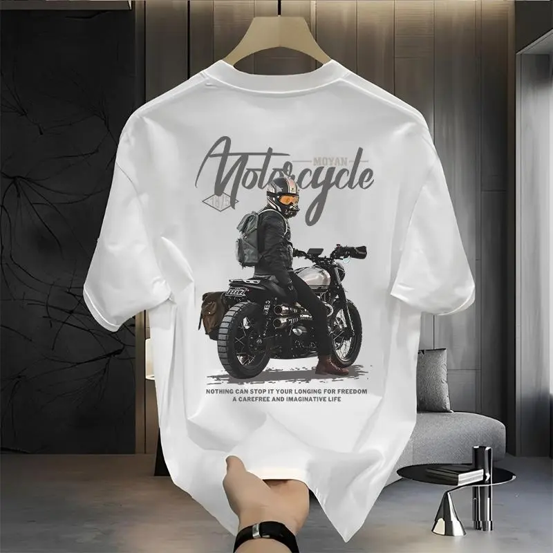 Handsome Motorcycle print Summer Fashion casual T-shirt Men's Loose cotton Top boxy  shirt oversized  shirt  men
