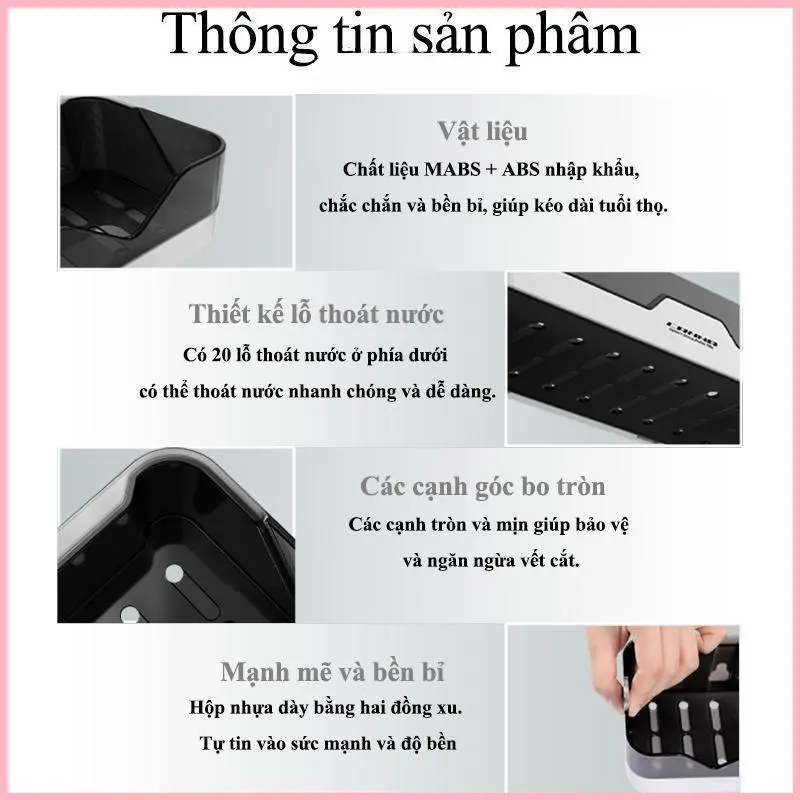 NIJIEOASHOP Kệ để đồ nhà tắm dán tường, kệ chữ nhật không cần khoan tường nhựa PP cao cấp, sang trọng Dimino 6