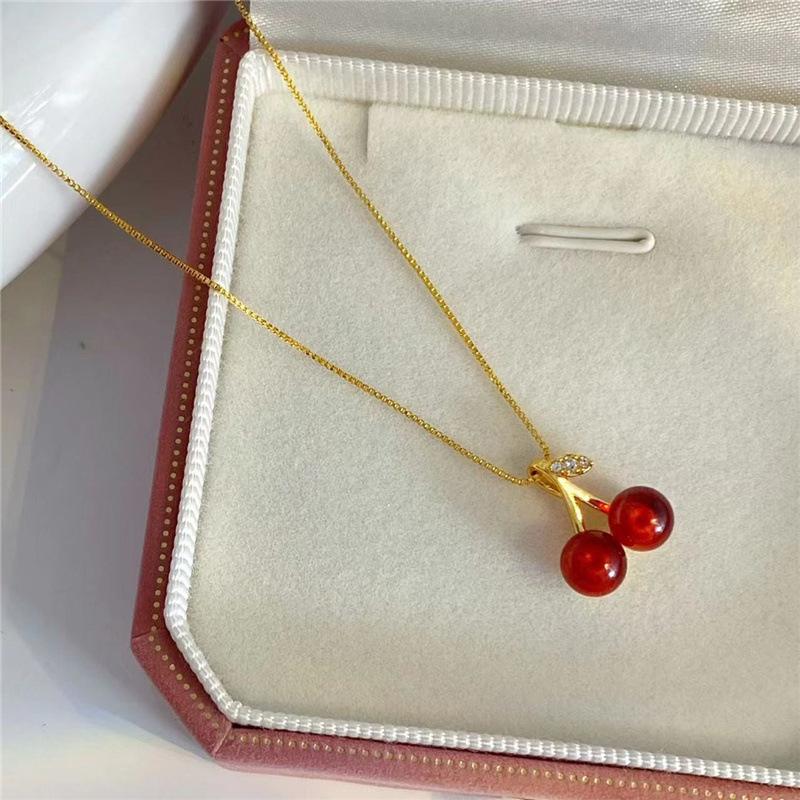 Product Introduction of Necklace Earrings 925 Silver Red Cherry Earrings Simple and Compact Temperament Wild Ins Style High Sense Ornament 7