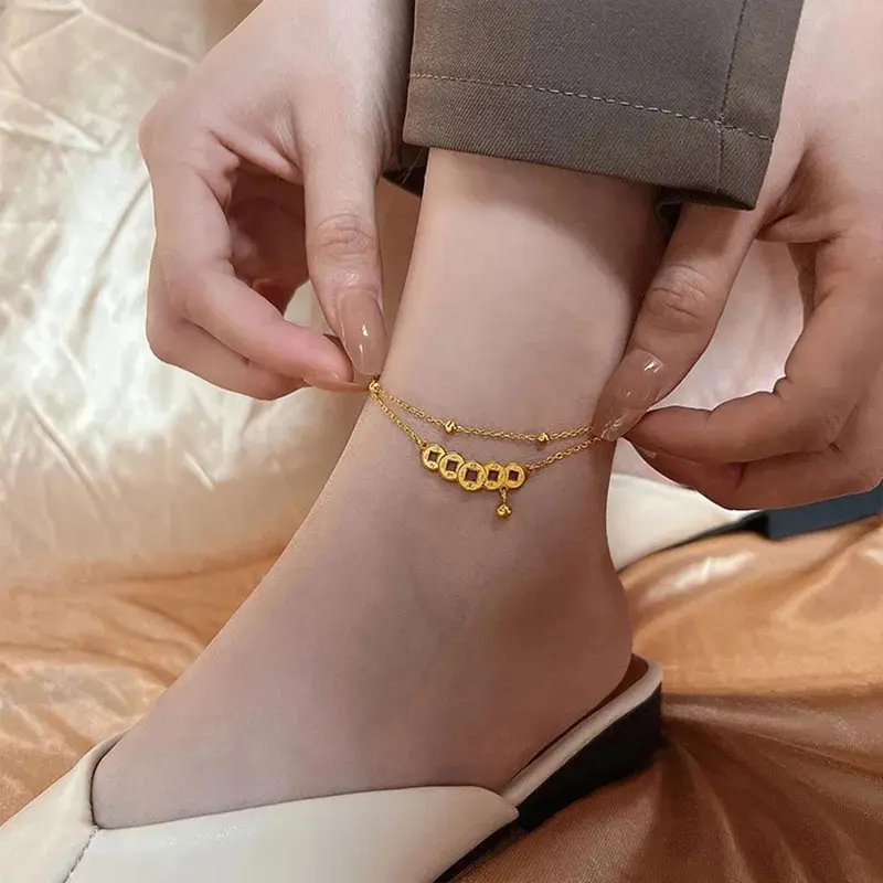 Mặt Dây Chuyền Chuông Đồng Tiền Xu, Chất Liệu Thép Không Gỉ, Lắc Chân Cho Phụ Nữ Và Trẻ Em Gái, Thời Trang, Thích Hợp Cho Các Bữa Tiệc Áo Tắm, Lắc Chân Titan 3
