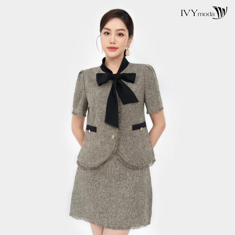 Áo khoác Tweed phối nơ nữ IVY moda MS 16M7987