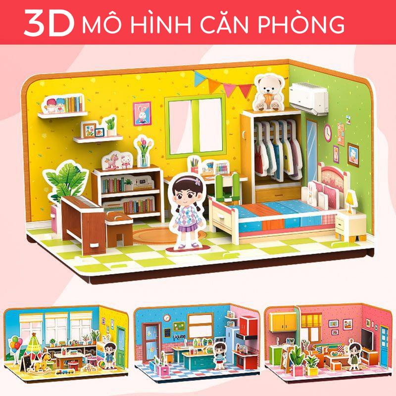 Bộ lắp ráp mô hình Phòng khách Phòng ngủ Phòng Bếp Phòng Tắm Game room - Đồ chơi lắp ráp mô hình 3D Toy Nhà Búp Bê