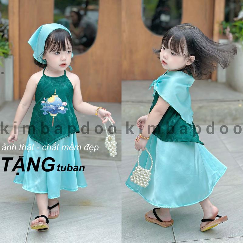 Bộ quần áo bà ba cho bé gái - Set Chị Hằng - yếm đào lụa + chân váy cho bé gái chơi lễ hội, trung thu