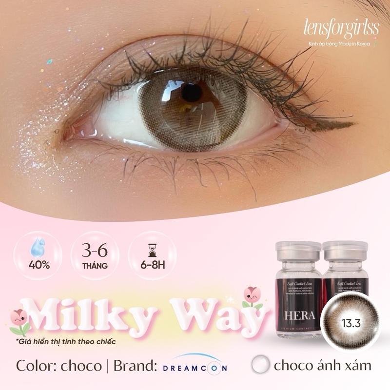 Kính áp tròng sz GIÃN TRÒNG xám sữa trong trẻo MILKY WAY CHOCO chính hãng HERA | Lens cận | LENSFORGIRLSS
