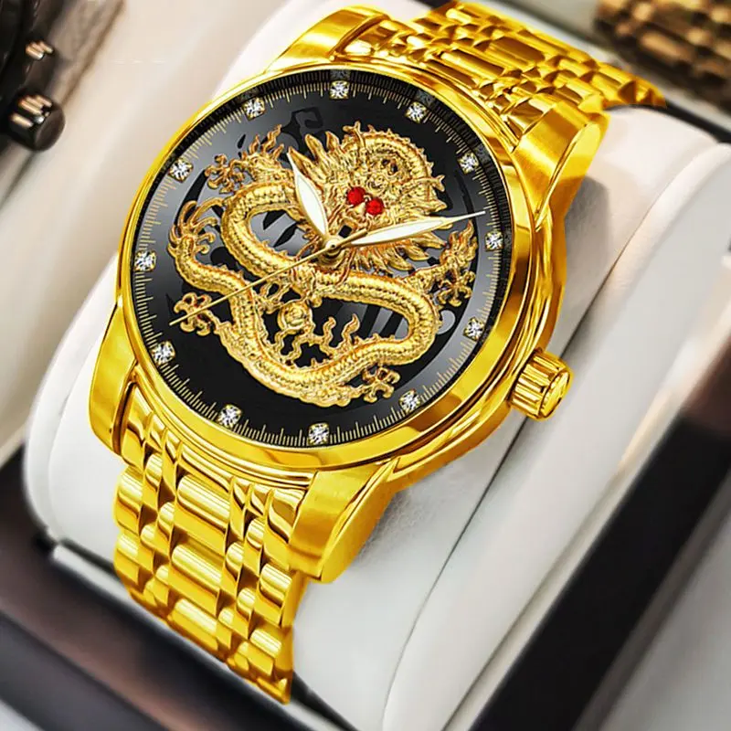Đồng Hồ Cơ Tự Động, Hàng Mới Về, Dành Cho Nam Giới, Thiết Kế Rồng Vàng Tối Ưu, Dạ Quang, Không Thấm Nước, Phong Cách Nam Watch Ví 6