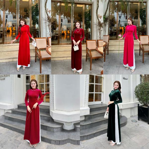  AODAIVN Áo dài Nhung dãn hàng 7 biên đẹp nhiều màu thiết kế cổ truyền thống cao 3cm tay dài dành áo dài may sẵn chất lượng Voi Women Dress trang phục truyền thống cách tân  tết 
