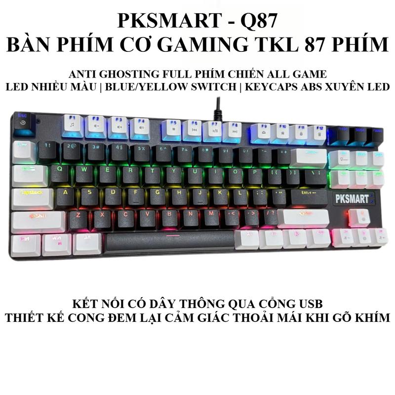 PKSMART - Q87 - Bàn Phím Cơ Có Dây TKL 87 Nút - Blue Switch - Anti-Ghosting Full Phím - LED Nhiều Màu 9 Hiệu Ứng - Keycaps ABS Nhám - Dùng Cho Máy Tính Laptop - Bảo Hành Lỗi Đổi Mới