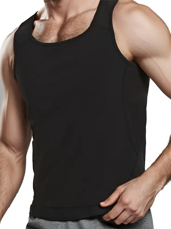 Sporty Men's Round Neck Sports Sauna Vest, Tight-fitting Solid Color Sleeveless Sauna Tank Top for Running Workout Gym Outfits, Casual Sporty Top for Summer, Men's Streetwear & Activewear 4