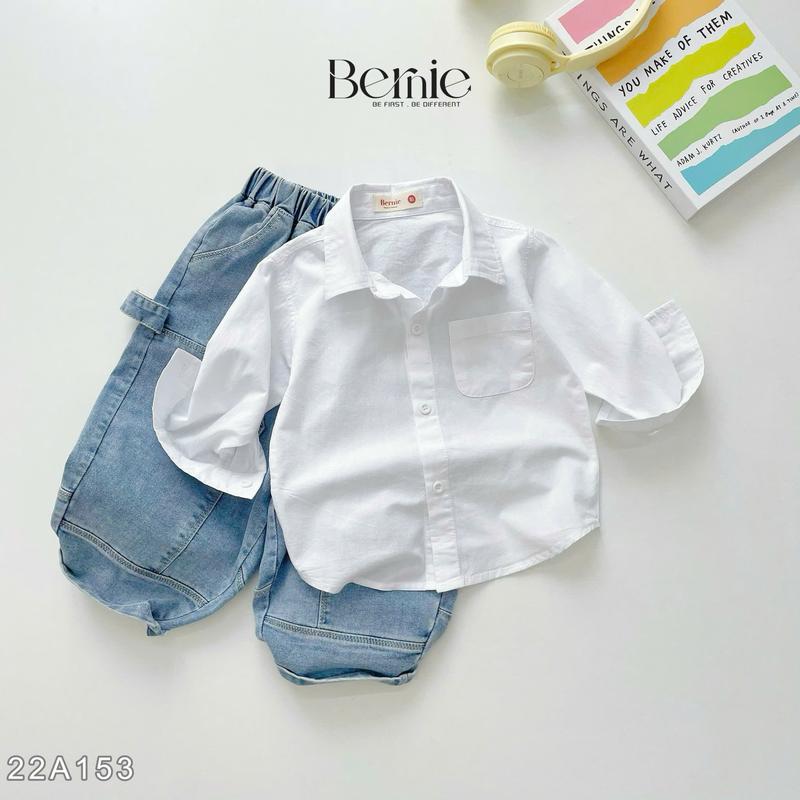  Áo sơ mi trắng dài tay cho bé trai bé gái mềm mại BERNIE cho bé 8 đến 25 kg 