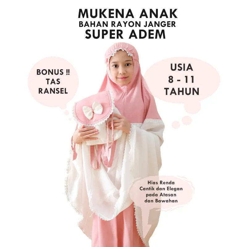 COD MUKENA ANAK TANGGUNG RENDA KAYRA RAYON BALI  FREE TAS RANSEL