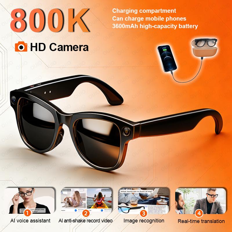 New 800W Camera AI Glasses Photo Video Recording 3600mAh Charging Case Waterproof AI Translation Glasses Call Smart Sunglasses