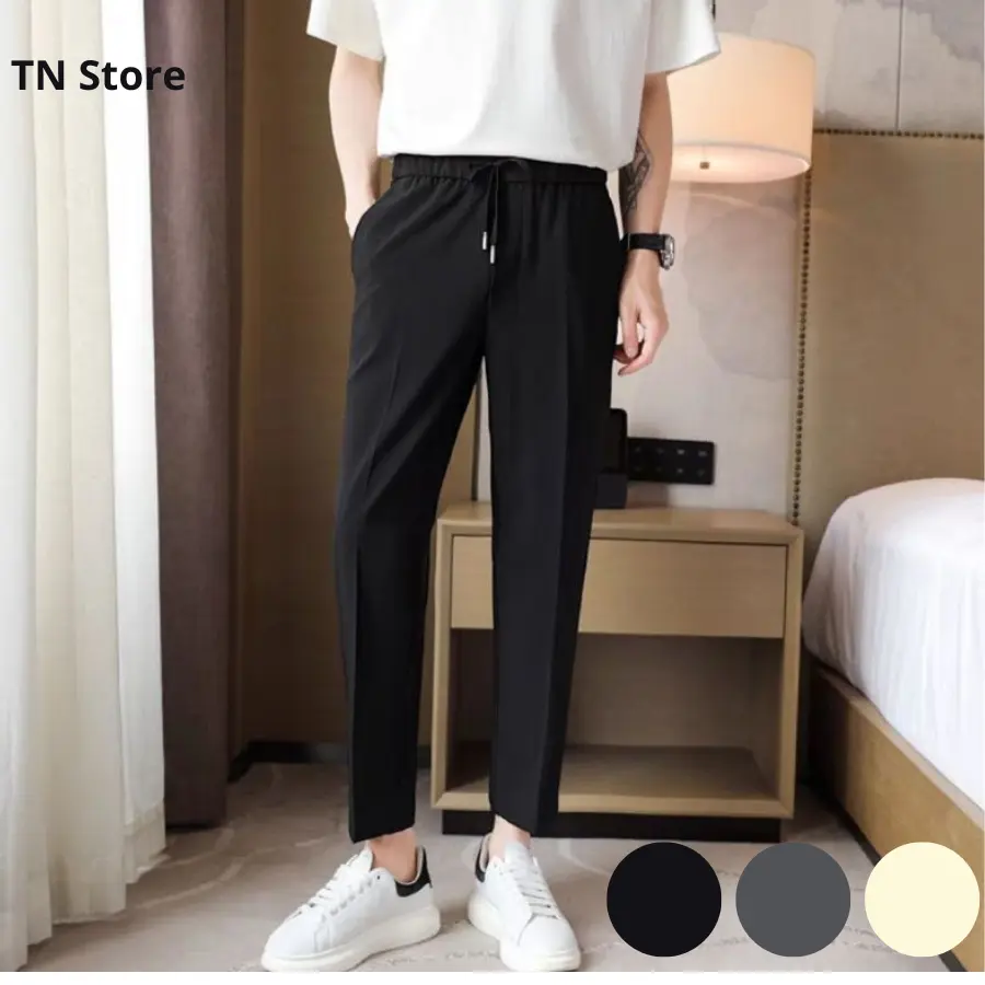 Quần Baggy Cạp Chun Nam vải Tuyết Mưa, Quần Âu Ống Suông Rộng Unisex Phong Cách Hàn Quốc Q1
