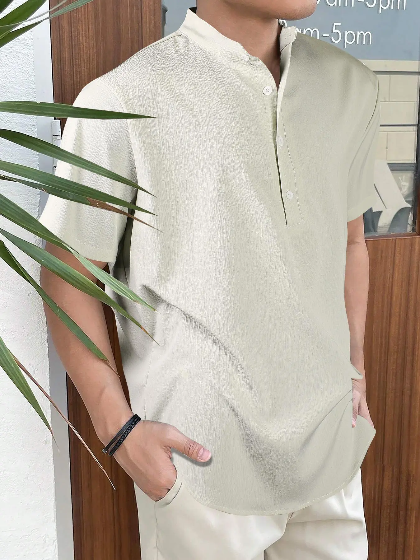 Men's Regular Fit Solid Half Button T-shirts, Casual Short Sleeve Top for All Seasons, Fashion Men's Clothes for Daily Wear