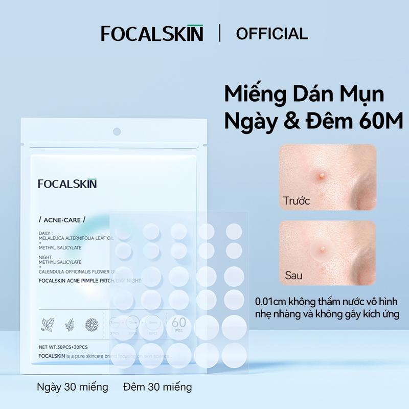[COMBO gói 60 miếng] FOCALSKIN Miếng dán mụn SalicylicAcid Hoa cúc 30 miếng ban ngày và 30 miếng ban đêm hỗ trợ hút nhân mụn và hỗ trợ che mụn trước khói bụi & makeup | Làm Đẹp Da Chăm Sóc Da Skincare Giảm Thâm