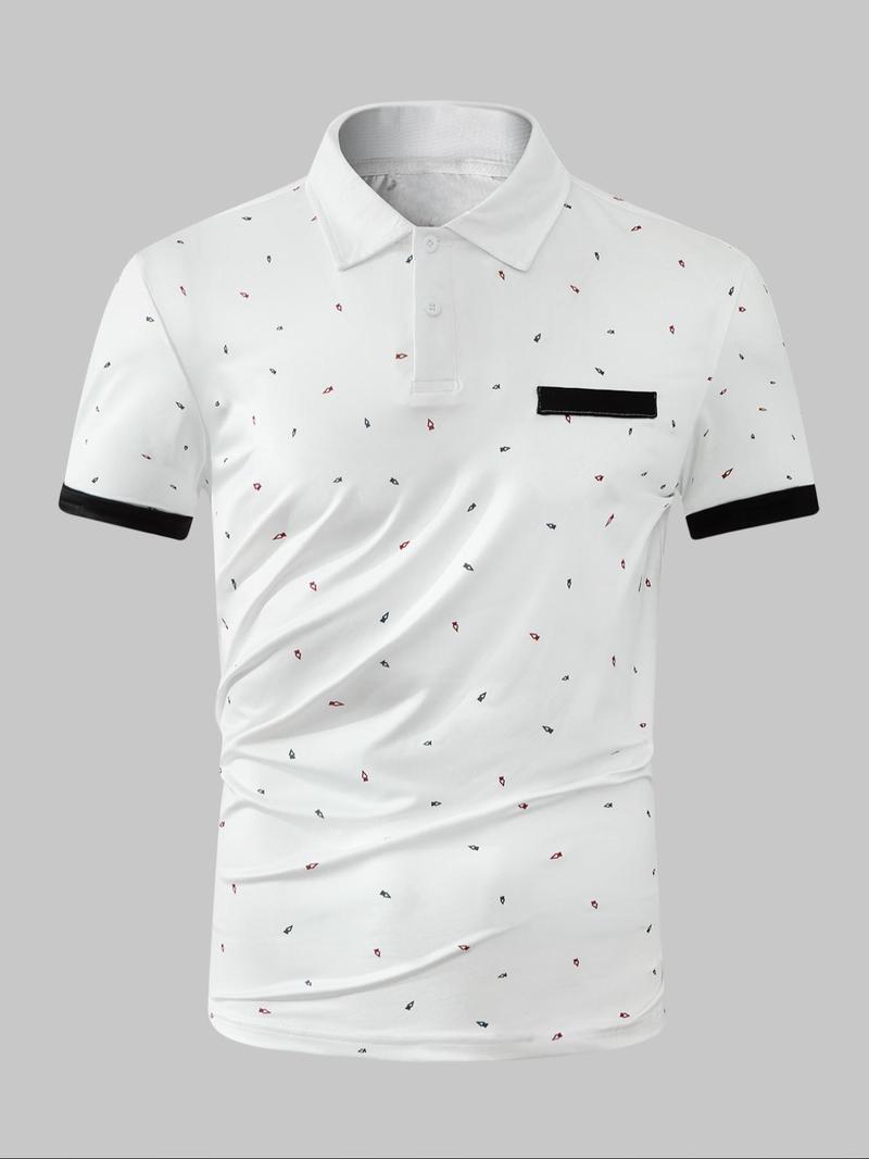 Product Introduction of 【Plus Size】 Ditsy Floral Print Polo Shirt, Regular Fit Casual Short Sleeve Collared Top for Summer, Men's Clothes for Daily Wear, Tropical 3