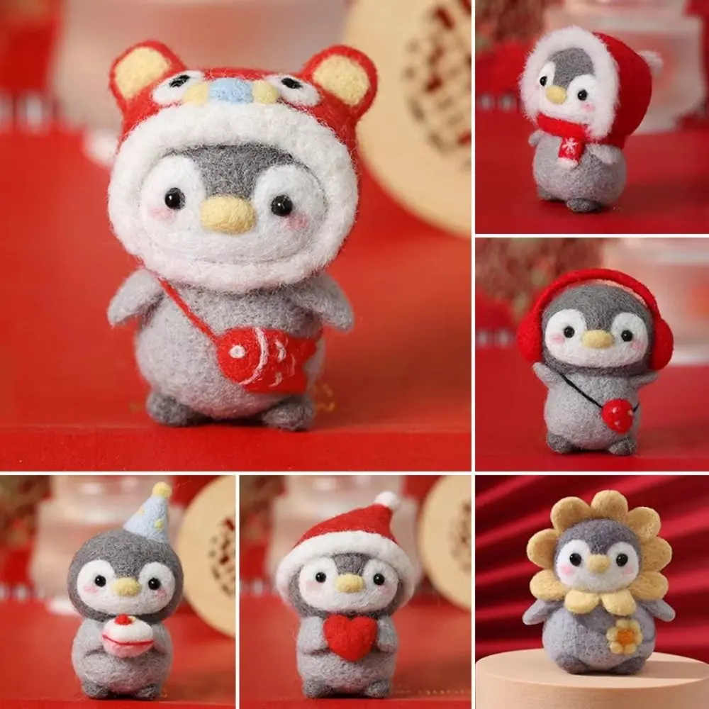 New Not Finished Wool Felting Kit Cute Penguin Handmade Needle Felting Kit DIY Cartoon Toy Doll Felting Starter Kit