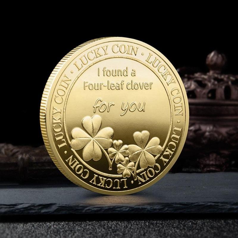 Lucky Four Leaf Clover Pattern Coin, 1 Count Creative Heart Shaped Decorative Coin, Party Gift For Birthday Wedding 0