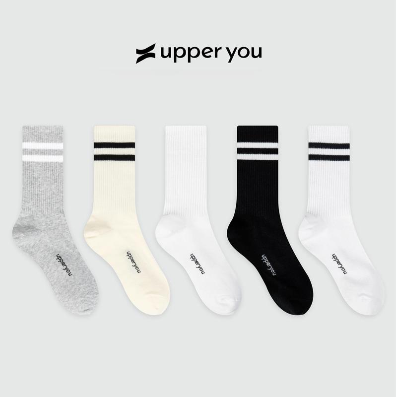 Tất Vớ Nam Nữ Gân Trơn Cổ Cao UPPER YOU Cotton Tự Nhiên Kẻ Sọc Thời Trang 2 Màu Đen Trắng Dày Dặn Êm Ái Thoáng Khí Khử Mùi - BSF4001 Menswear