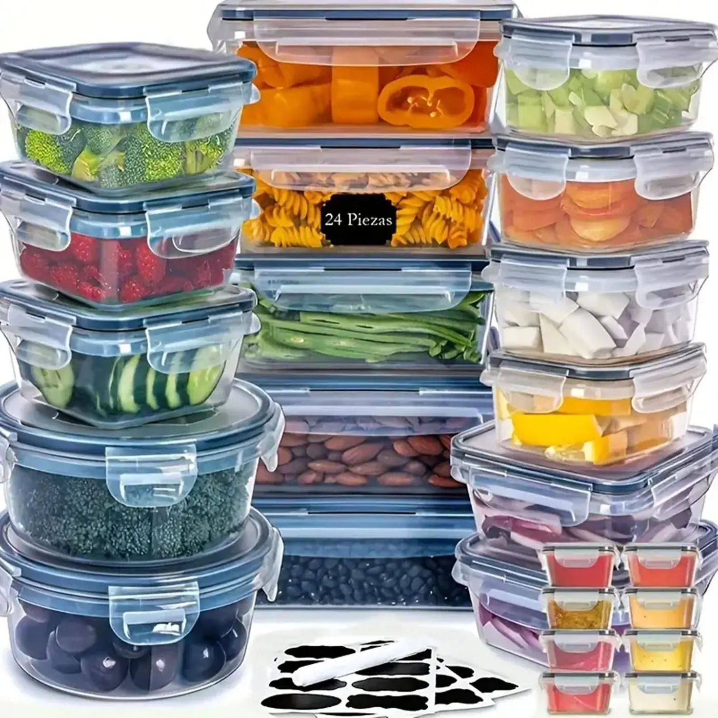 Food Storage Container Set, 24pcs/set Leakproof Food Storage Box with Lid, Transparent Food Storage Container for Fruits, Vegetables, Snacks